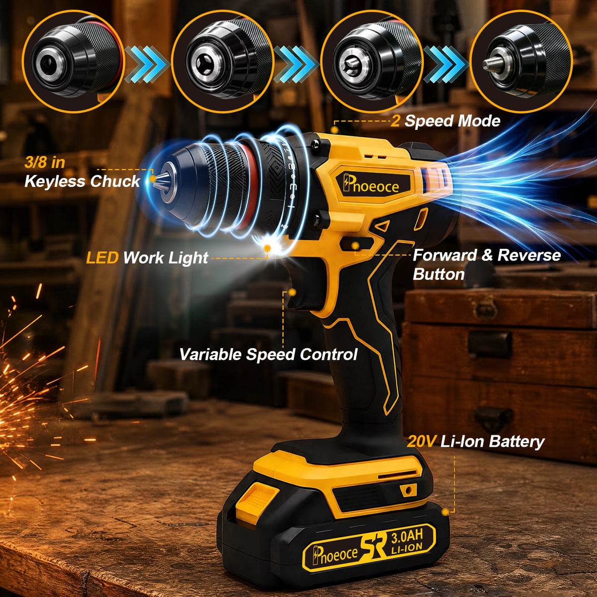 20V Cordless Drill Kit – Dual Batteries, 25+1 Clutch & Accessory Set