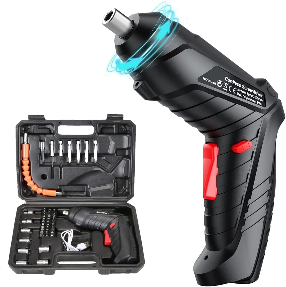 45-Piece USB Rechargeable Cordless Screwdriver Kit with LED Light