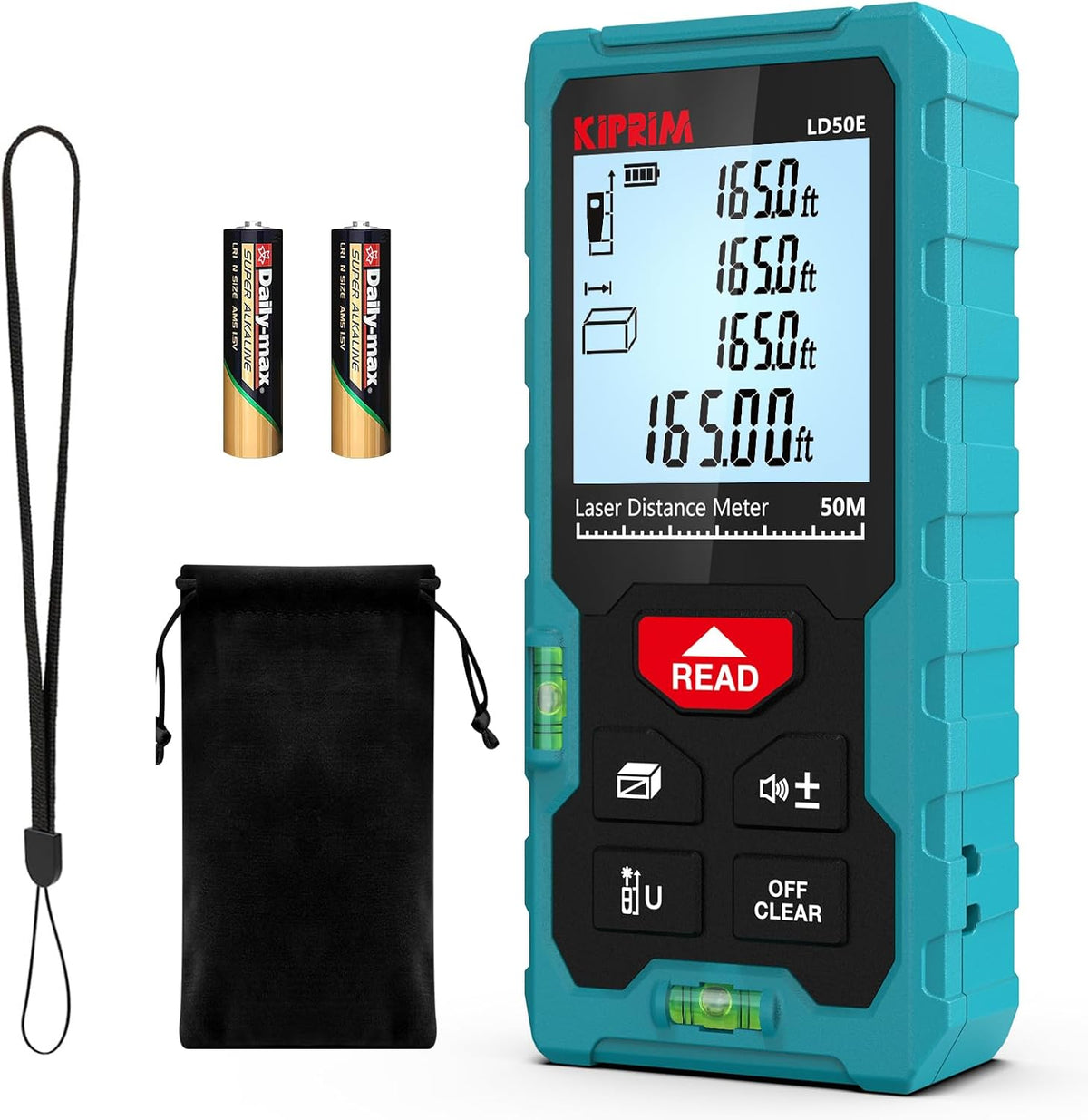 165FT Digital Laser Distance Measure – Backlit LCD & Bubble Level