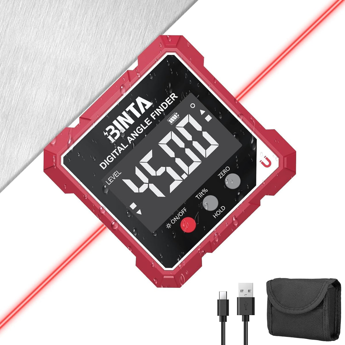Rechargeable Digital Angle Finder with Dual Laser & Magnetic Base