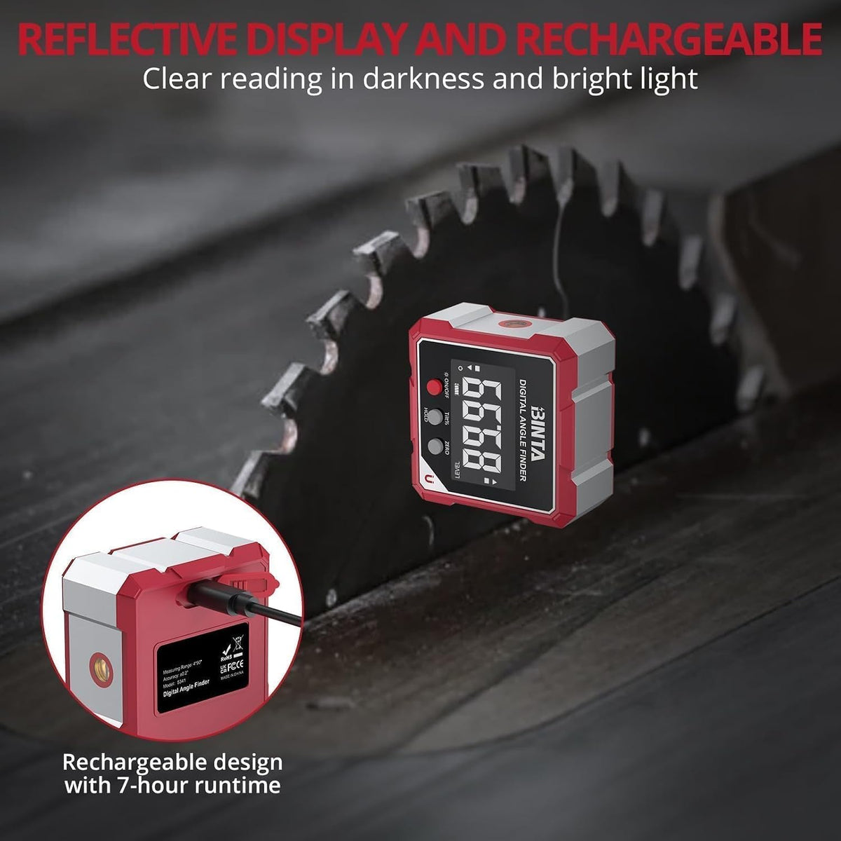 Rechargeable Digital Angle Finder with Dual Laser & Magnetic Base