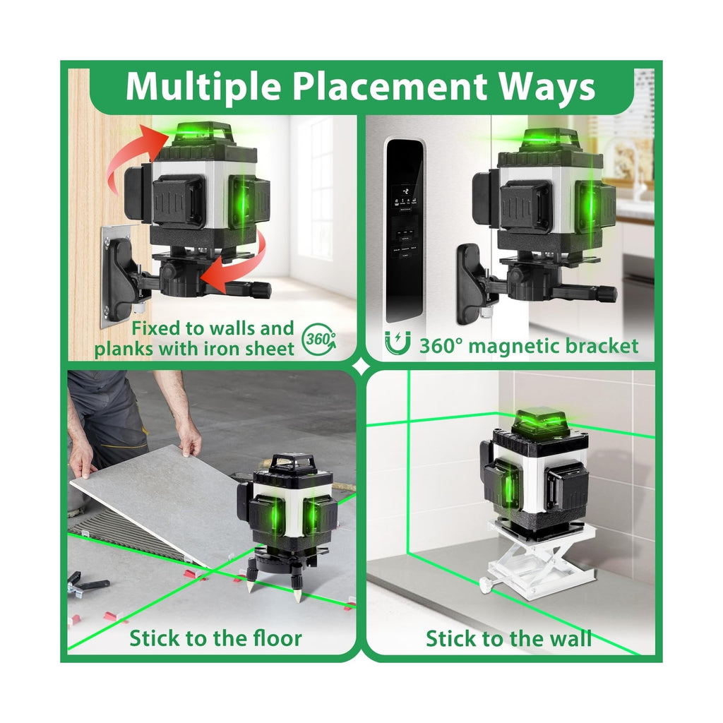 4D 360° Green Laser Level Kit with Tripod & Dual Batteries