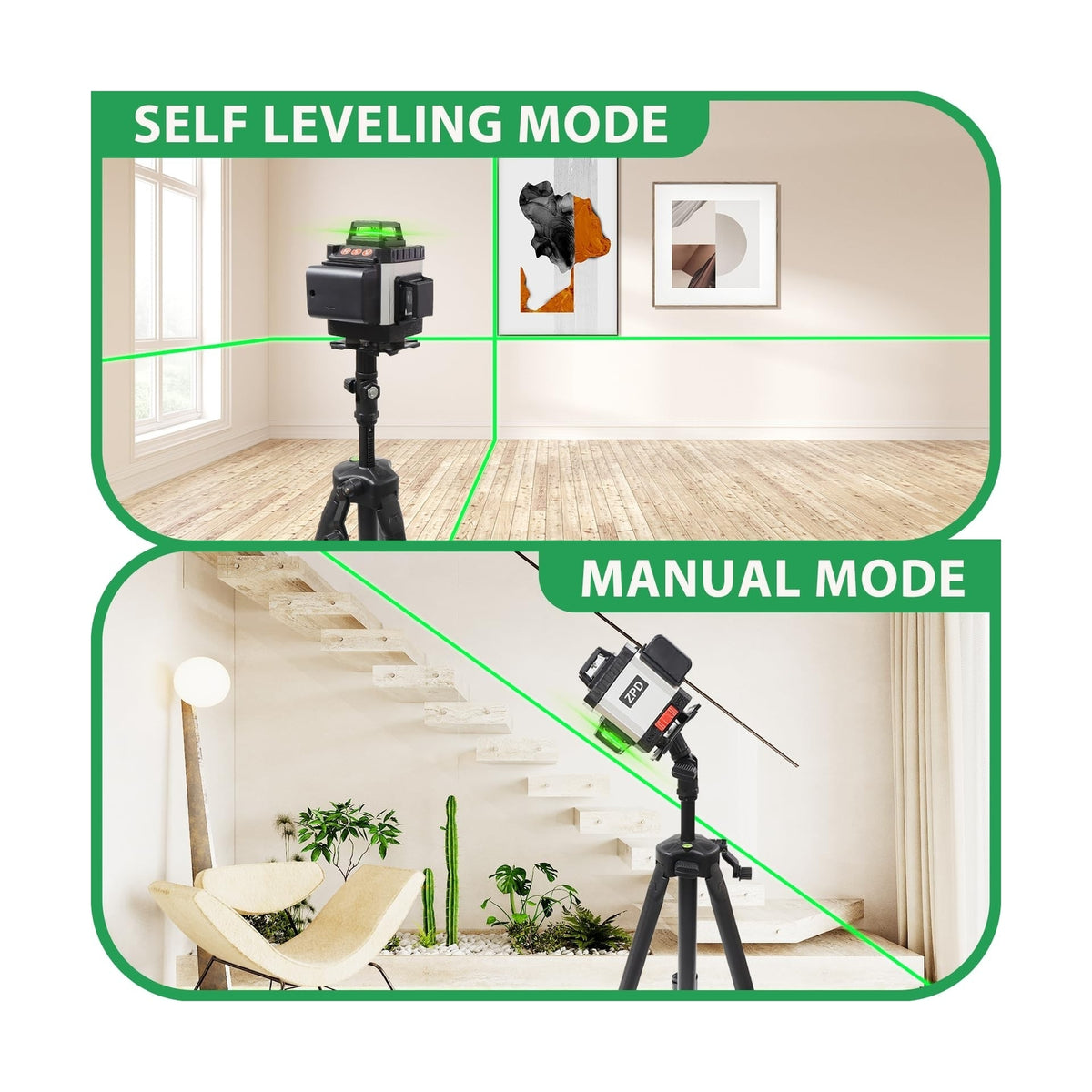 4D 360° Green Laser Level Kit with Tripod & Dual Batteries
