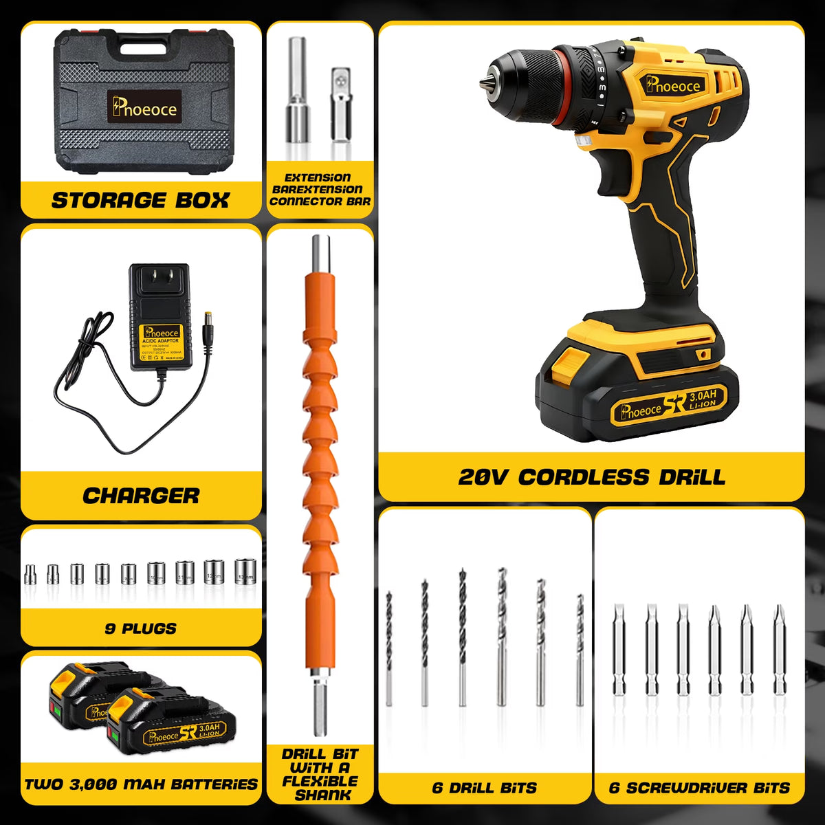20V Cordless Drill Kit – Dual Batteries, 25+1 Clutch & Accessory Set
